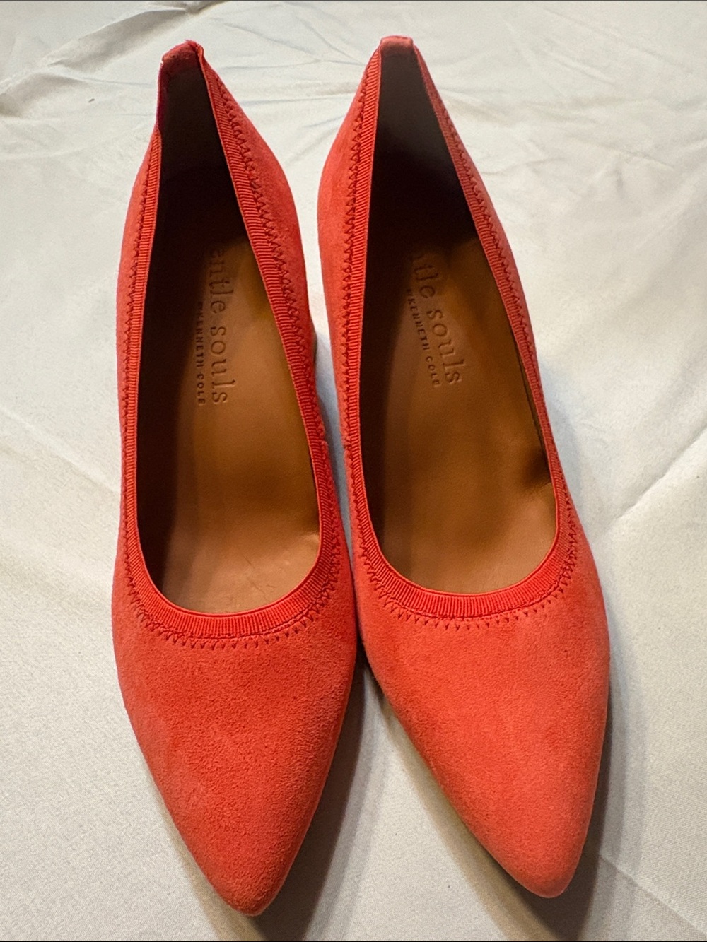 Kenneth Cole Coral-Red Suede Pointed Toe Pumps